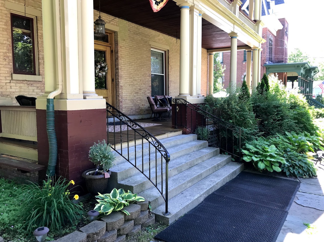 Front Steps of the Barristers B&B. Flowers are in full bloom